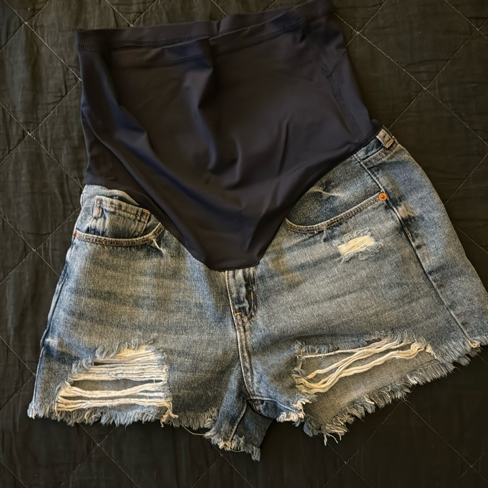 Pink Blush distressed maternity denim shorts